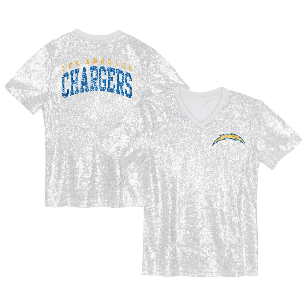 Los Angeles Chargers Girls Youth Wordmark Sequin V-Neck Top - White online