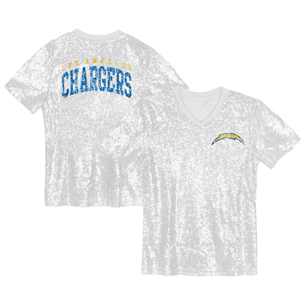 Los Angeles Chargers Girls Youth Wordmark Sequin V-Neck Top - White online