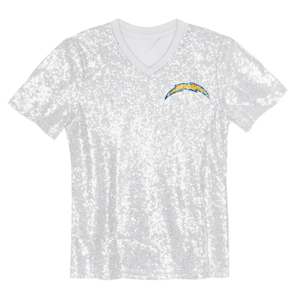Los Angeles Chargers Girls Youth Wordmark Sequin V-Neck Top - White online