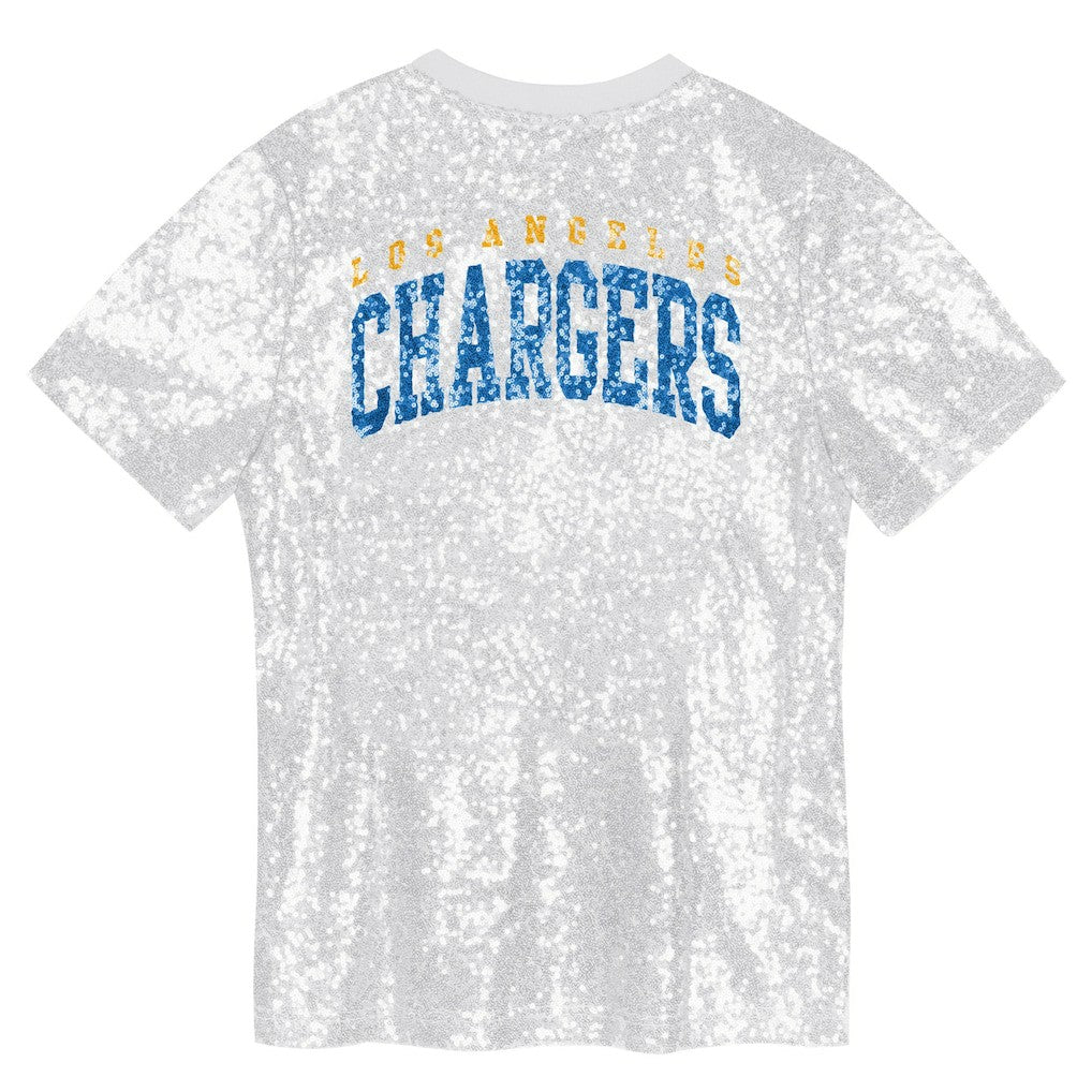 Los Angeles Chargers Girls Youth Wordmark Sequin V-Neck Top - White online