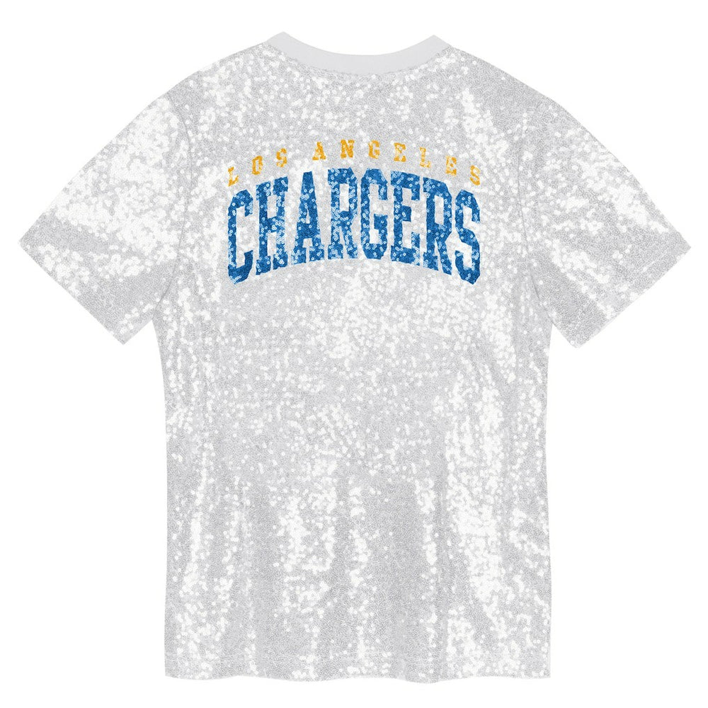 Los Angeles Chargers Girls Youth Wordmark Sequin V-Neck Top - White online