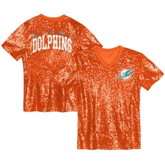 Miami Dolphins Girls Youth Wordmark Sequin V-Neck Top - Orange discount