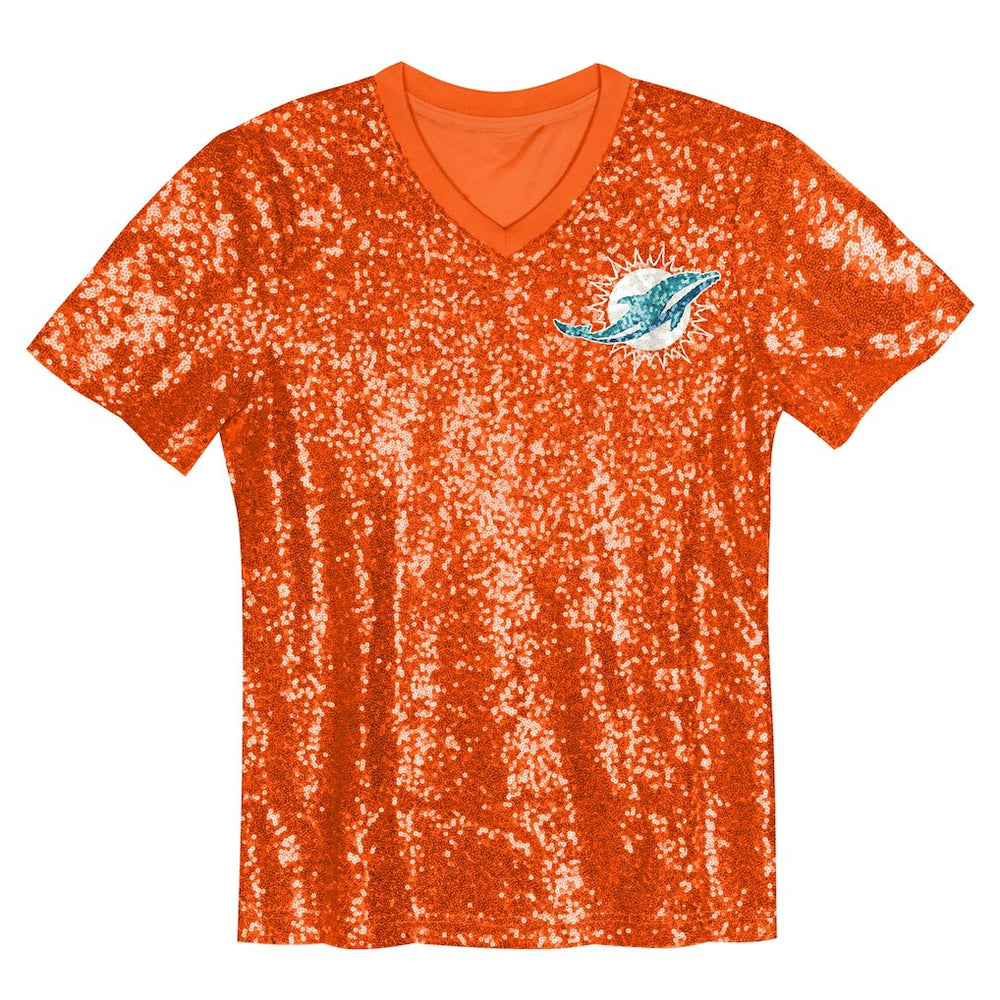 Miami Dolphins Girls Youth Wordmark Sequin V-Neck Top - Orange discount