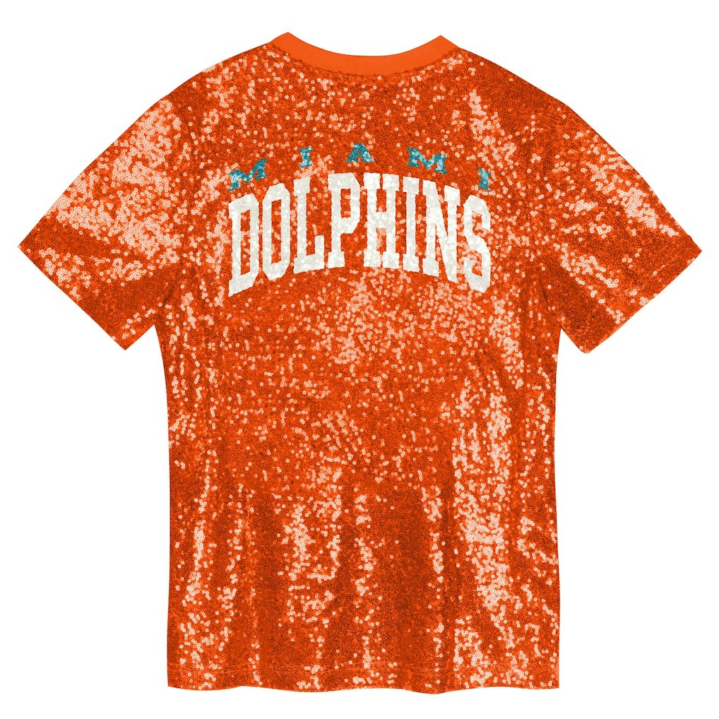Miami Dolphins Girls Youth Wordmark Sequin V-Neck Top - Orange discount