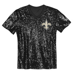 New Orleans Saints Girls Youth Wordmark Sequin V-Neck Top - Black sale