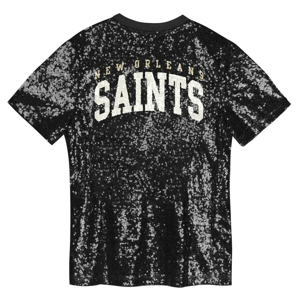 New Orleans Saints Girls Youth Wordmark Sequin V-Neck Top - Black sale