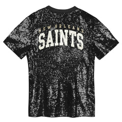 New Orleans Saints Girls Youth Wordmark Sequin V-Neck Top - Black sale