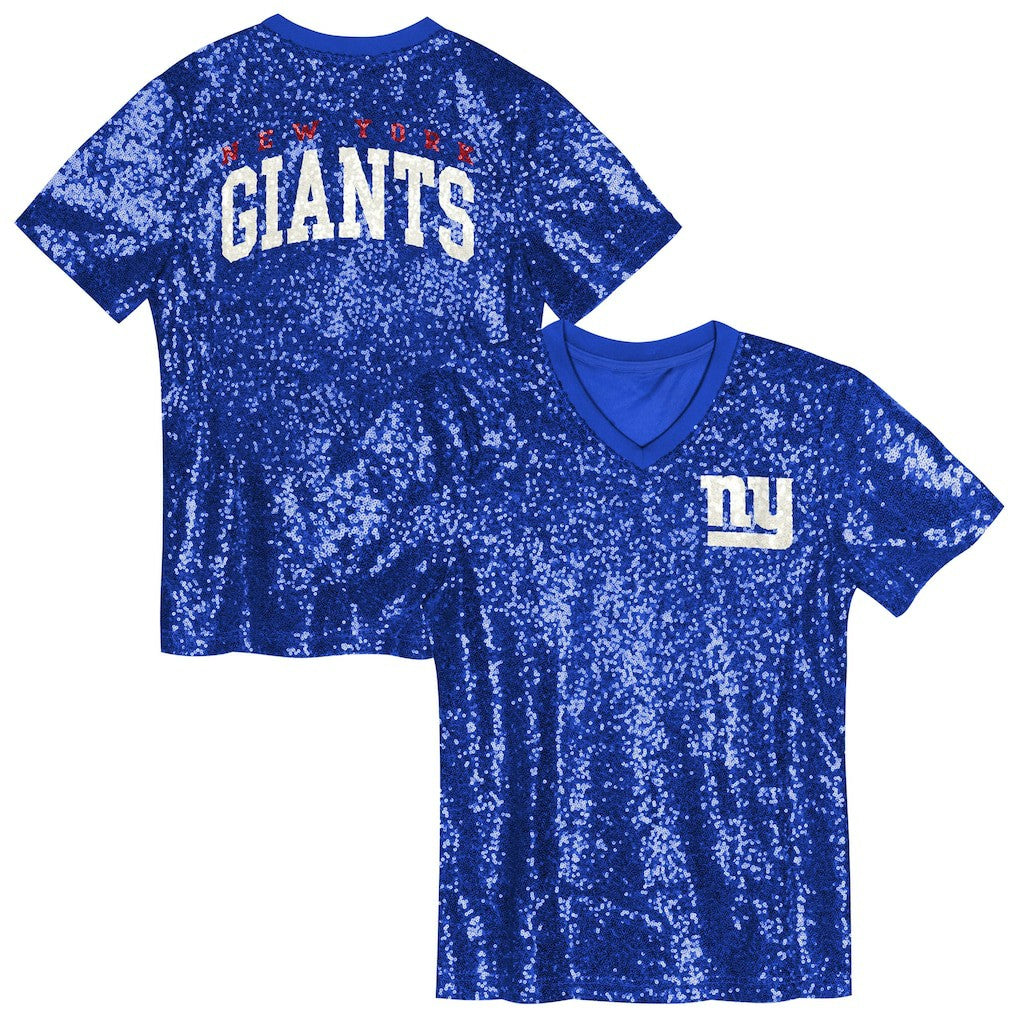 New York Giants Girls Youth Wordmark Sequin V-Neck Top - Royal sale