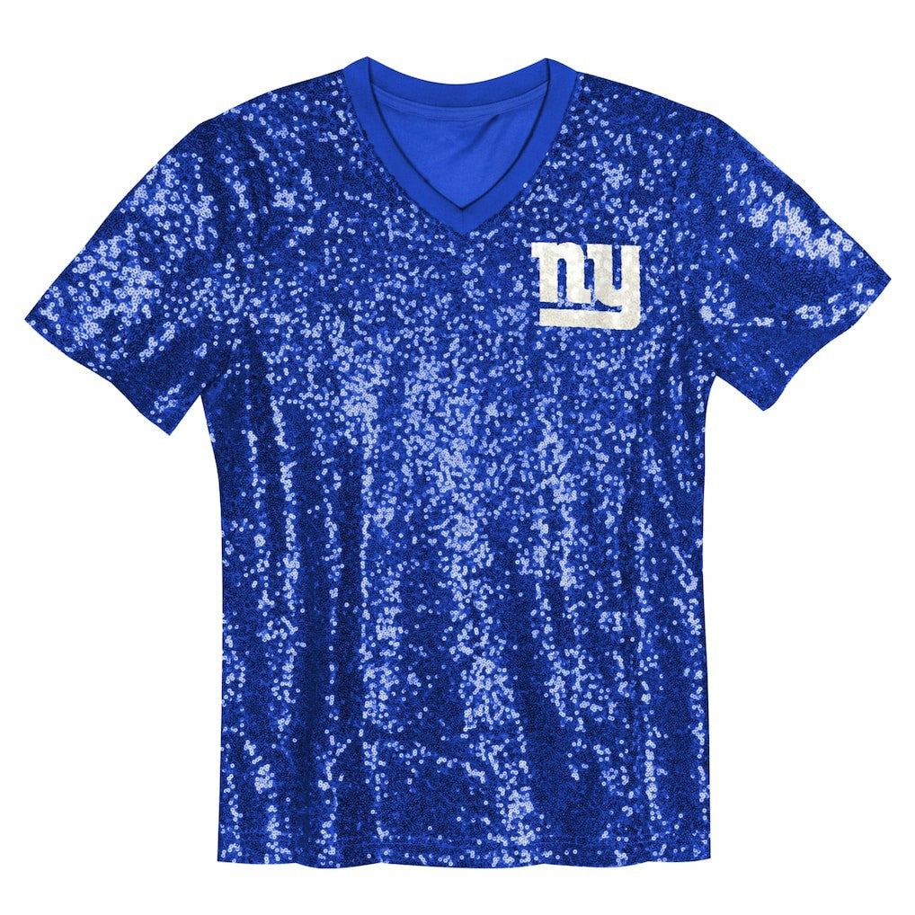 New York Giants Girls Youth Wordmark Sequin V-Neck Top - Royal sale