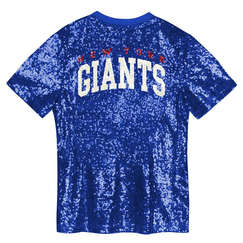 New York Giants Girls Youth Wordmark Sequin V-Neck Top - Royal sale