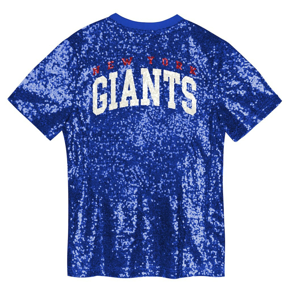 New York Giants Girls Youth Wordmark Sequin V-Neck Top - Royal sale