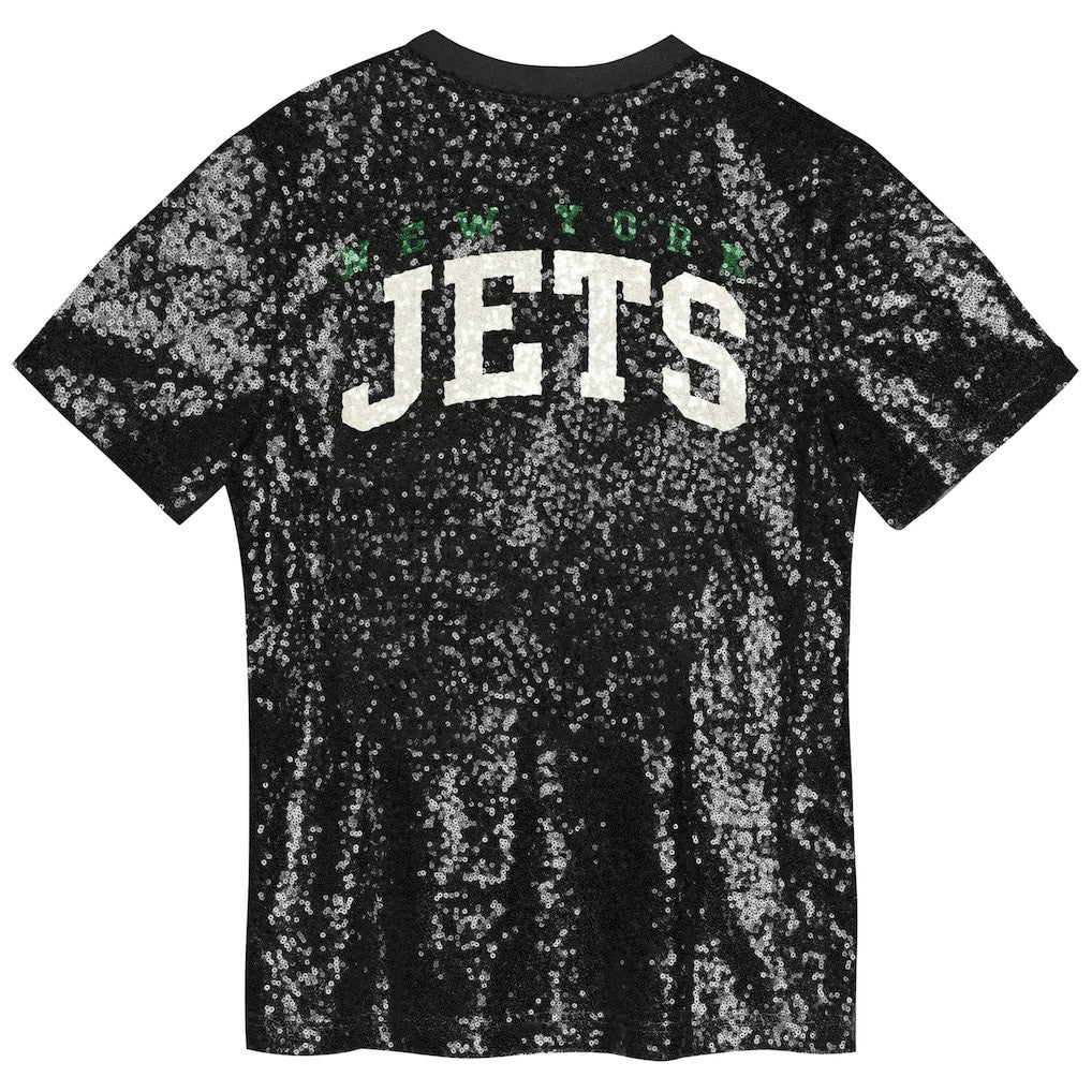 New York Jets Girls Youth Wordmark Sequin V-Neck Top - Black online