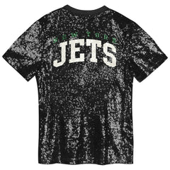 New York Jets Girls Youth Wordmark Sequin V-Neck Top - Black online