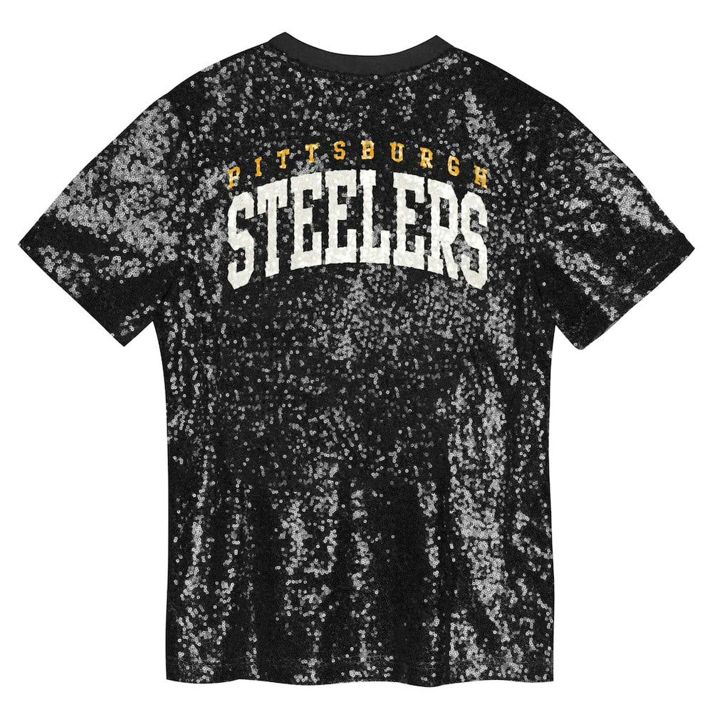 Pittsburgh Steelers Girls Youth Wordmark Sequin V-Neck Top - Black outlet