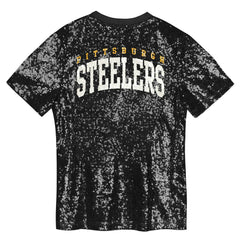 Pittsburgh Steelers Girls Youth Wordmark Sequin V-Neck Top - Black outlet