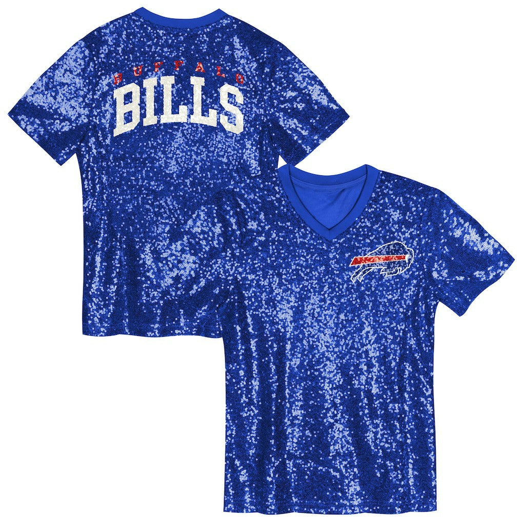 Buffalo Bills Girls Youth Wordmark Sequin V-Neck Top - Royal on sale