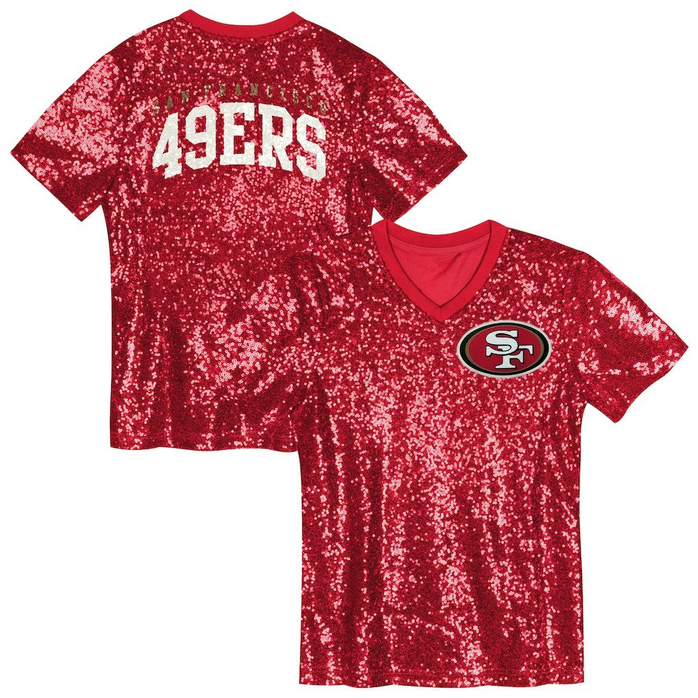 San Francisco 49ers Girls Youth Wordmark Sequin V-Neck Top - Scarlet outlet
