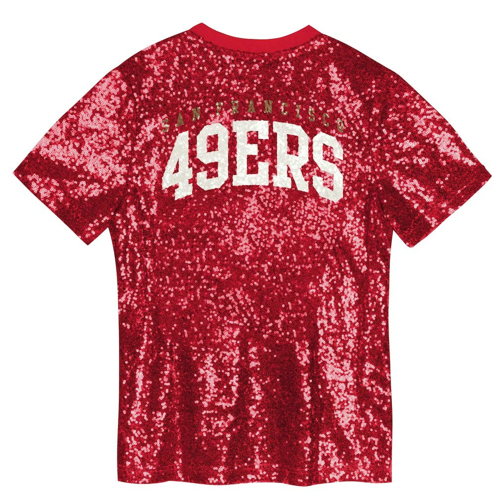 San Francisco 49ers Girls Youth Wordmark Sequin V-Neck Top - Scarlet outlet