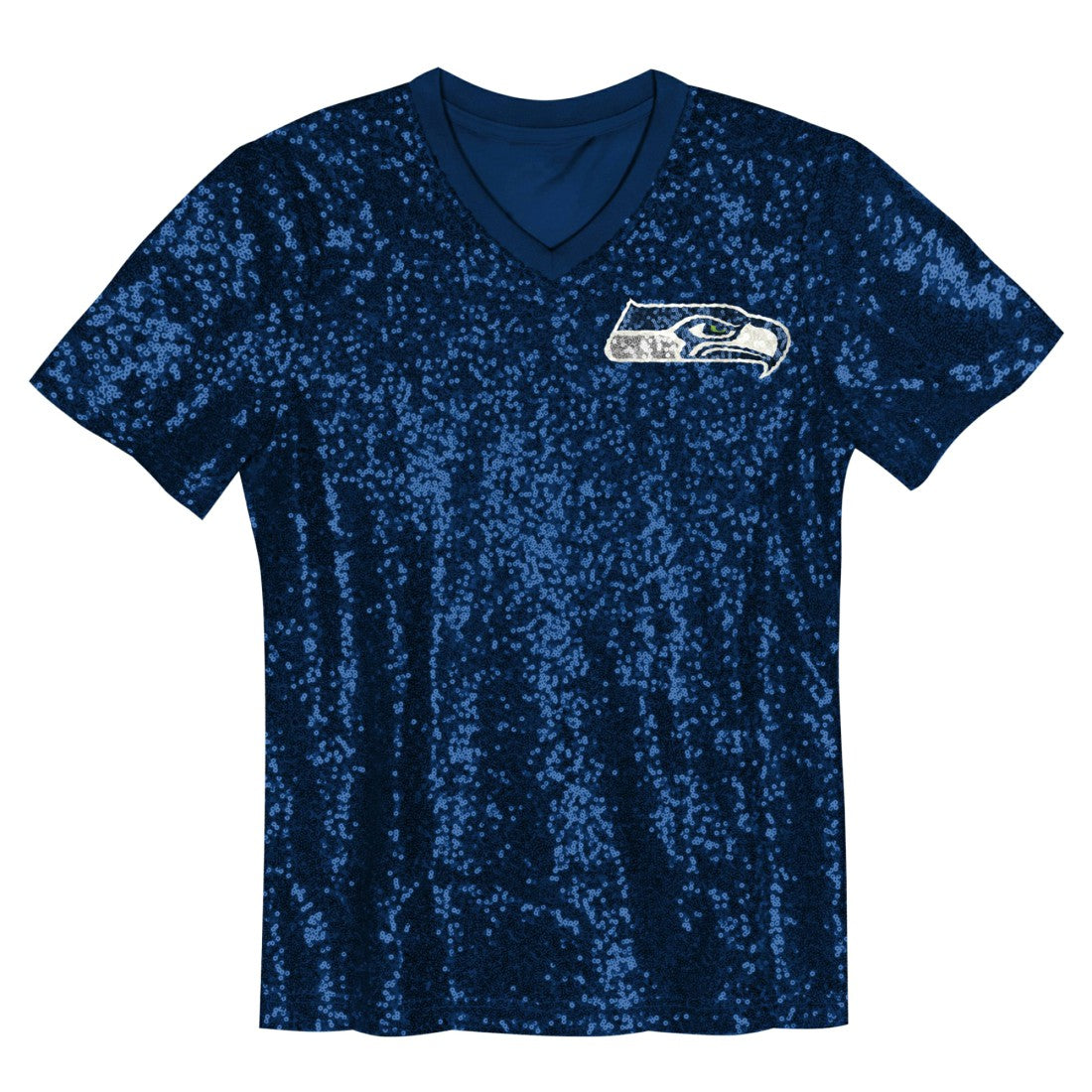 Seattle Seahawks Girls Youth Wordmark Sequin V-Neck Top - College Navy for sale