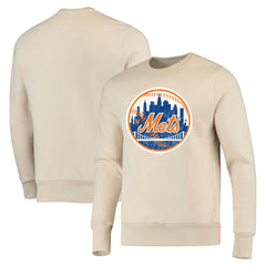 New York Mets Majestic Threads Fleece Pullover Sweatshirt - Oatmeal