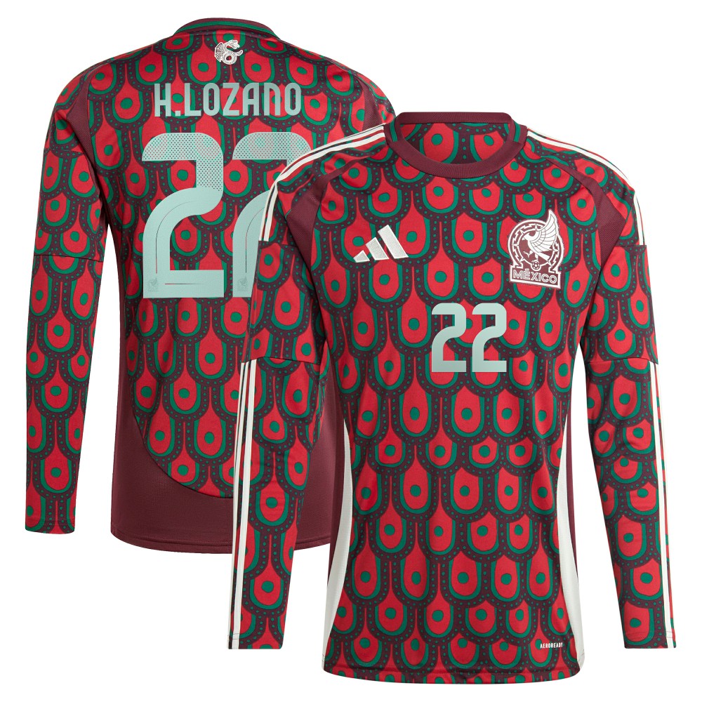Hirving Lozano Mexico National Team 2024 Home Replica Player Long Sleeve Jersey - Burgundy | Adidas discount