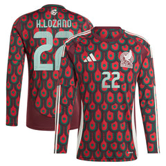 Hirving Lozano Mexico National Team 2024 Home Replica Player Long Sleeve Jersey - Burgundy | Adidas discount