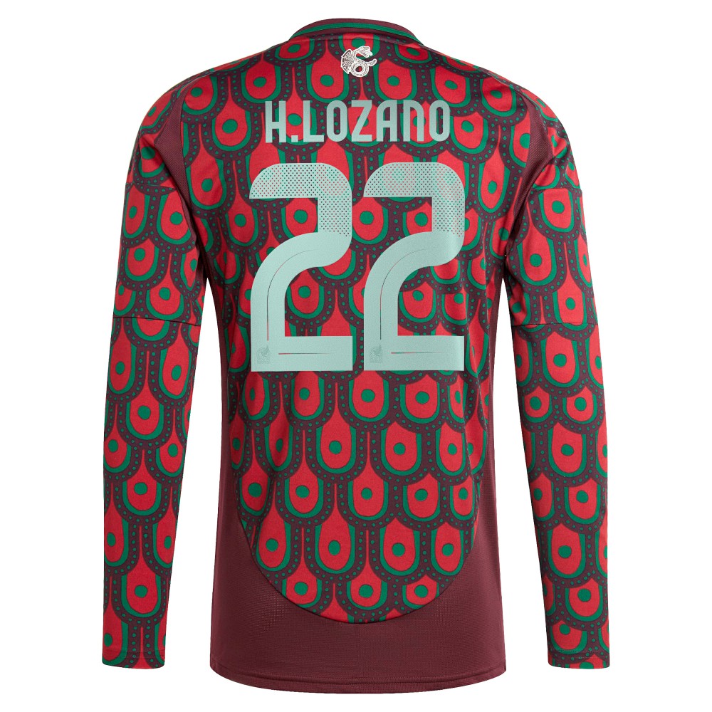 Hirving Lozano Mexico National Team 2024 Home Replica Player Long Sleeve Jersey - Burgundy | Adidas discount