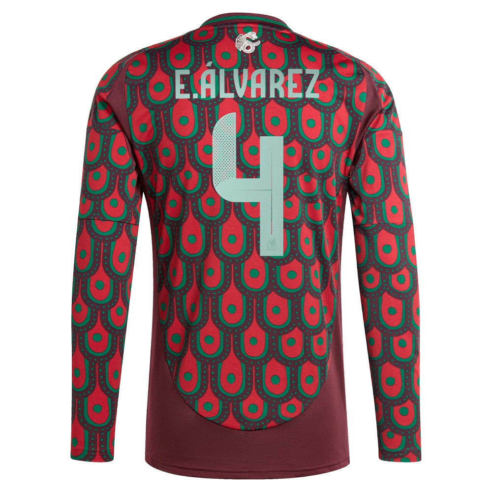 Edson Alvarez Mexico National Team 2024 Home Replica Player Long Sleeve Jersey - Burgundy | Adidas discount