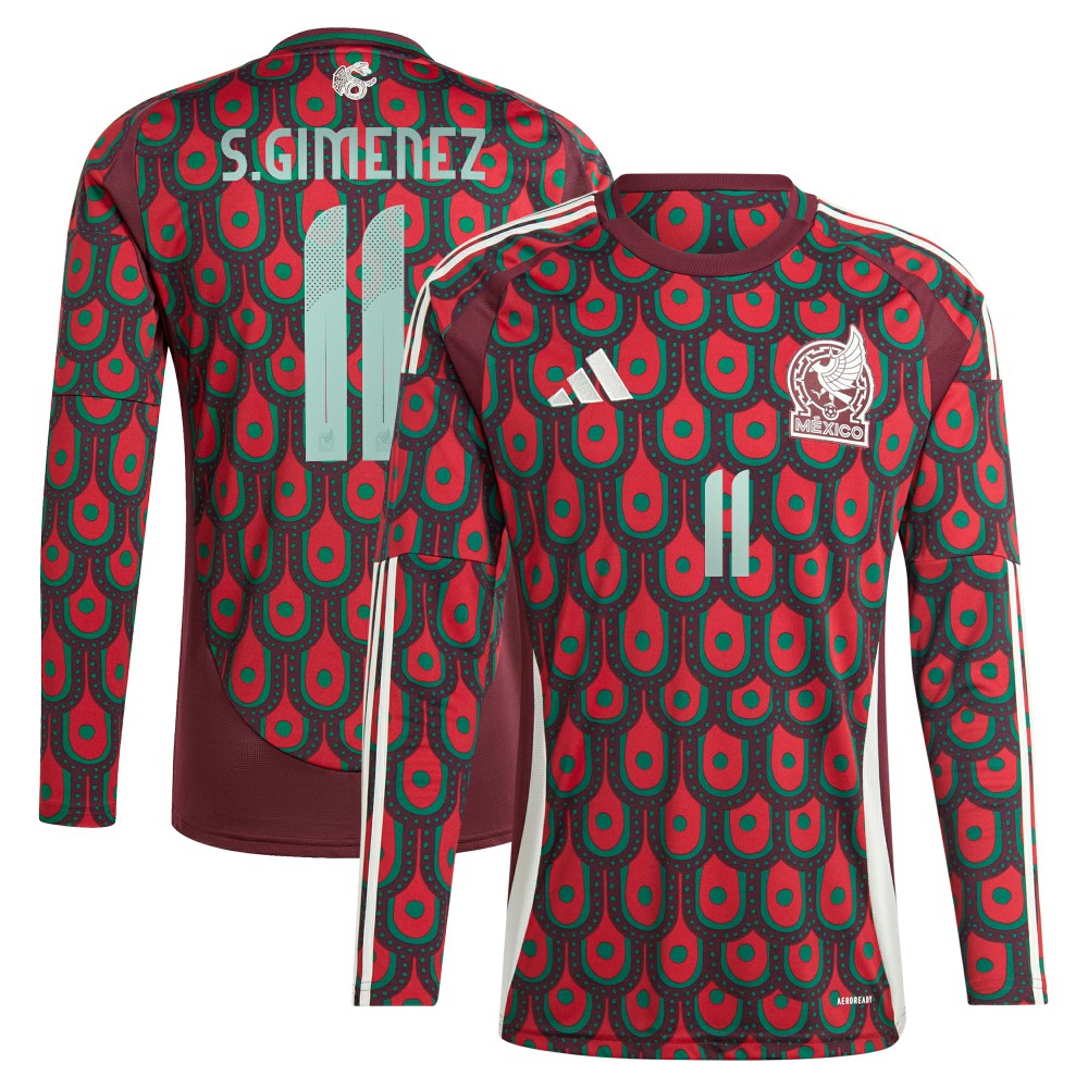 Santiago Giménez Mexico National Team 2024 Home Replica Player Long Sleeve Jersey - Burgundy | Adidas outlet