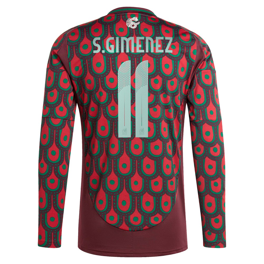 Santiago Giménez Mexico National Team 2024 Home Replica Player Long Sleeve Jersey - Burgundy | Adidas outlet
