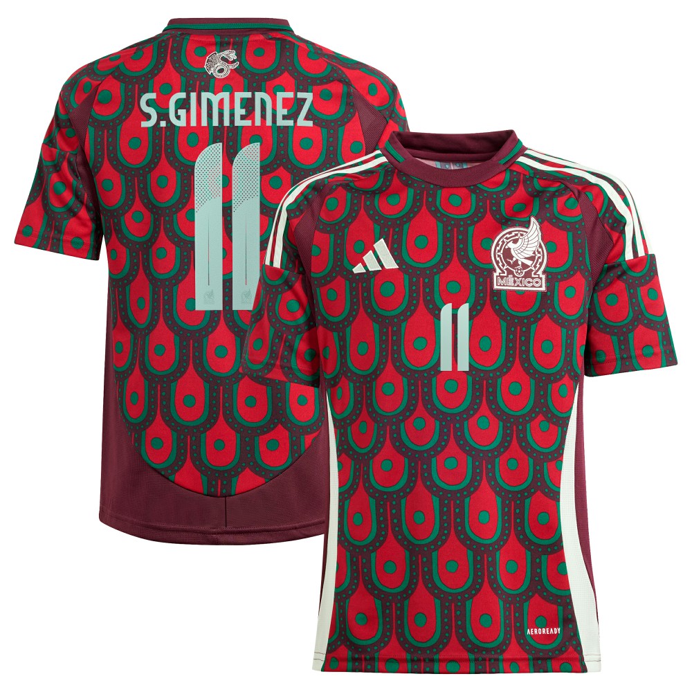 Santiago Giménez Mexico National Team Youth 2024 Home Replica Player Jersey - Burgundy | Adidas for sale