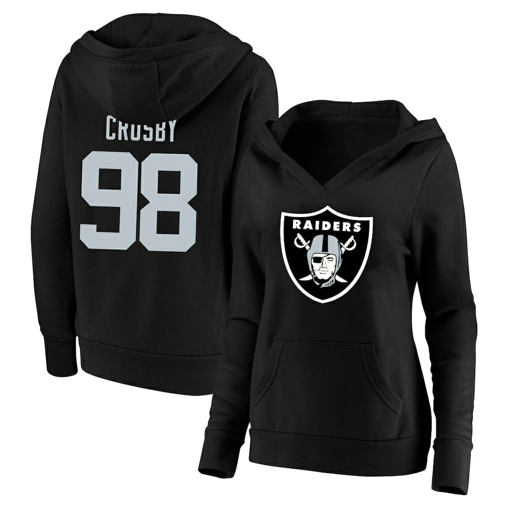 Maxx Crosby Las Vegas Raiders Women's Plus Size Player Name & Number V-Neck Pullover Hoodie - Black discount