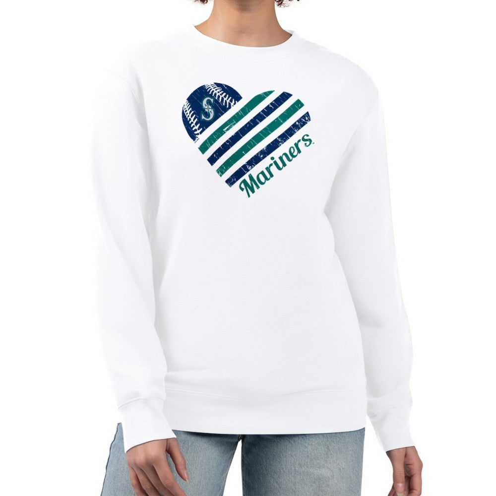 Seattle Mariners G-III 4Her by Carl Banks Women's Heart Logo Fleece Pullover Sweatshirt - White