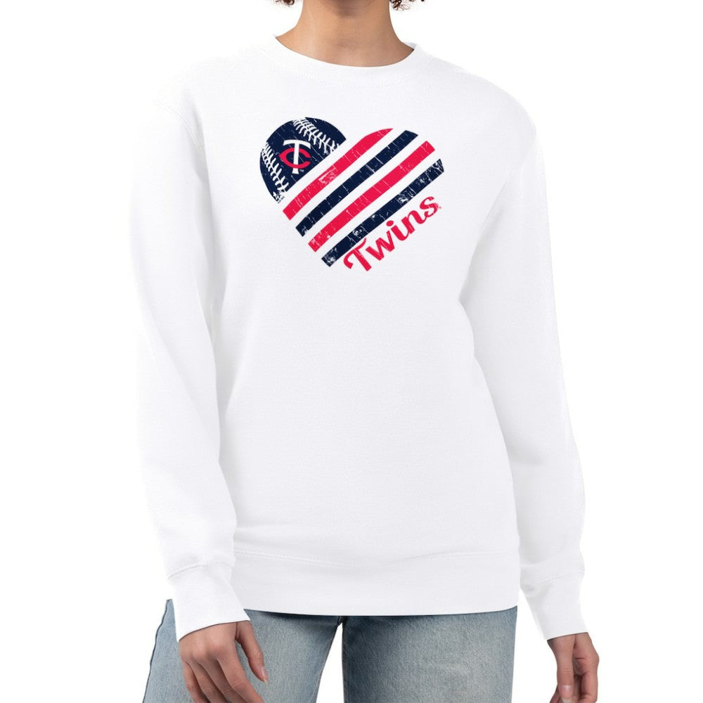 Minnesota Twins G-III 4Her by Carl Banks Women's Heart Logo Fleece Pullover Sweatshirt - White