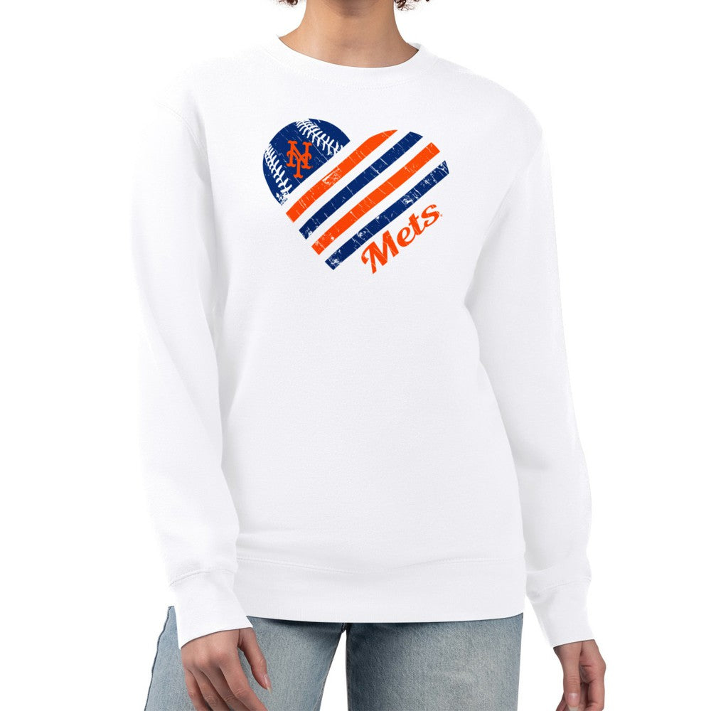 New York Mets G-III 4Her by Carl Banks Women's Heart Logo Fleece Pullover Sweatshirt - White