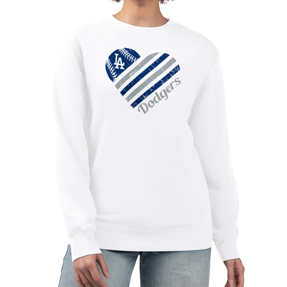 Los Angeles Dodgers G-III 4Her by Carl Banks Women's Heart Logo Fleece Pullover Sweatshirt - White