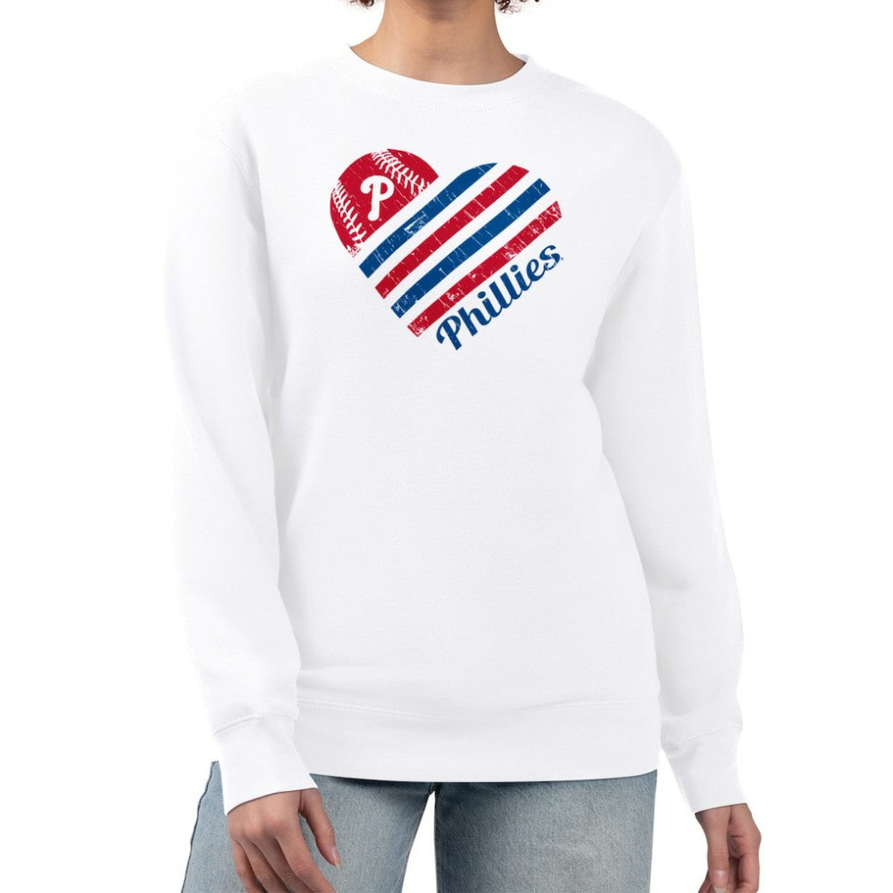 Philadelphia Phillies G-III 4Her by Carl Banks Women's Heart Logo Fleece Pullover Sweatshirt - White