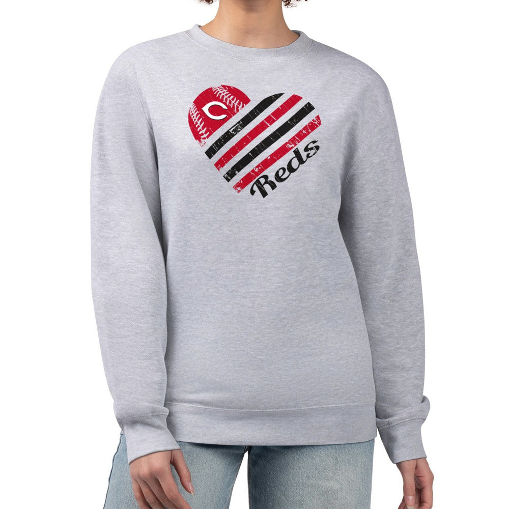Cincinnati Reds G-III 4Her by Carl Banks Women's Heart Logo Fleece Pullover Sweatshirt - Heather Gray