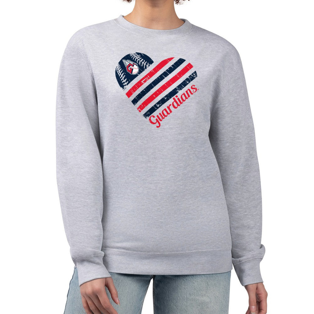 Cleveland Guardians G-III 4Her by Carl Banks Women's Heart Logo Fleece Pullover Sweatshirt - Heather Gray