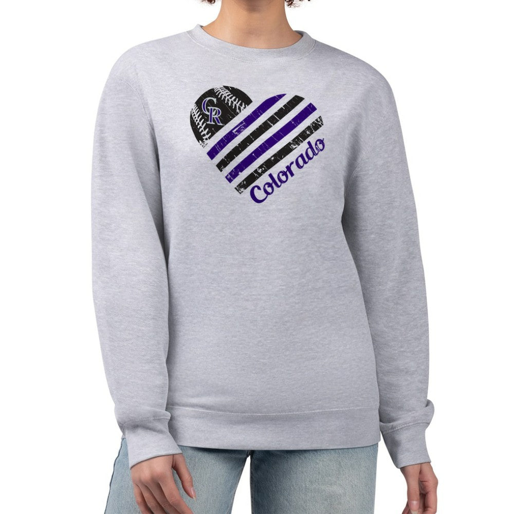 Colorado Rockies G-III 4Her by Carl Banks Women's Heart Logo Fleece Pullover Sweatshirt - Heather Gray