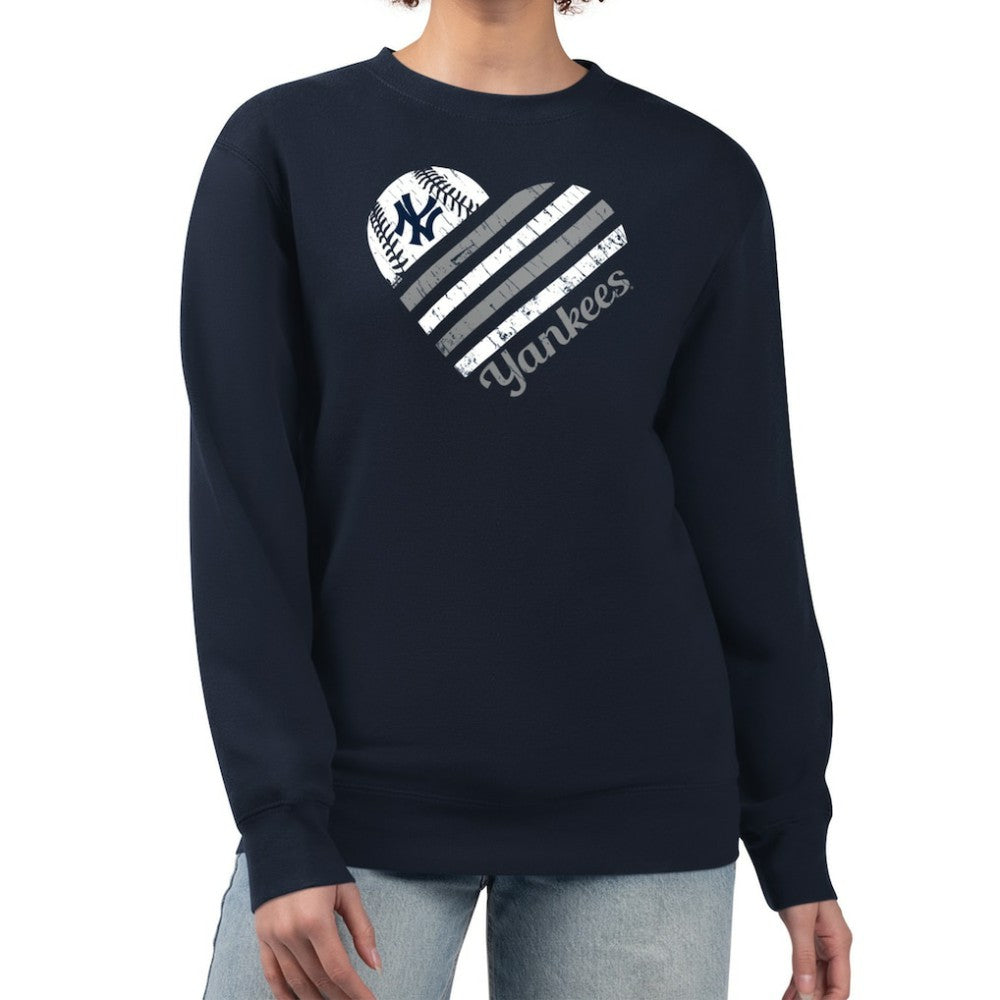 New York Yankees G-III 4Her by Carl Banks Women's Heart Logo Fleece Pullover Sweatshirt - Navy