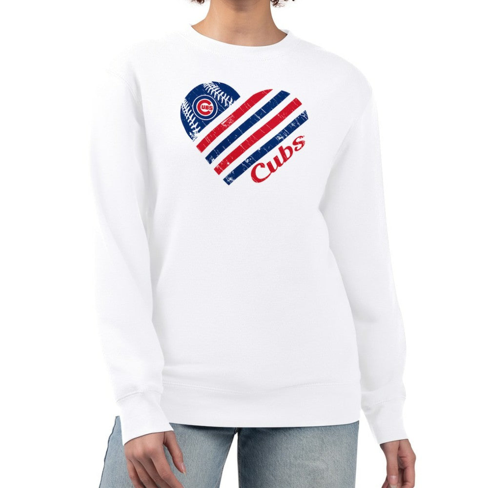 Chicago Cubs G-III 4Her by Carl Banks Women's Heart Logo Fleece Pullover Sweatshirt - White
