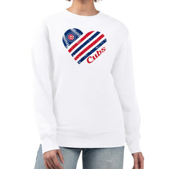 Chicago Cubs G-III 4Her by Carl Banks Women's Heart Logo Fleece Pullover Sweatshirt - White