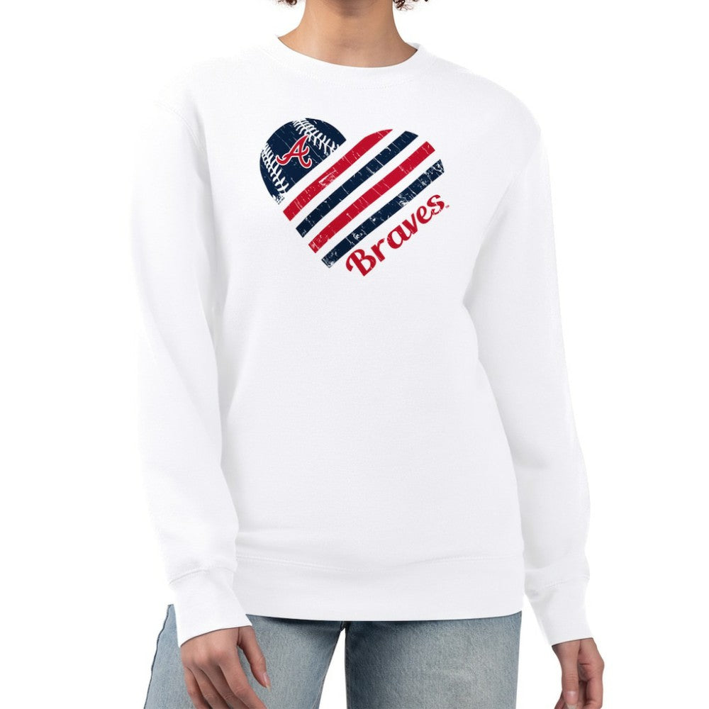 Atlanta Braves G-III 4Her by Carl Banks Women's Heart Logo Fleece Pullover Sweatshirt - White