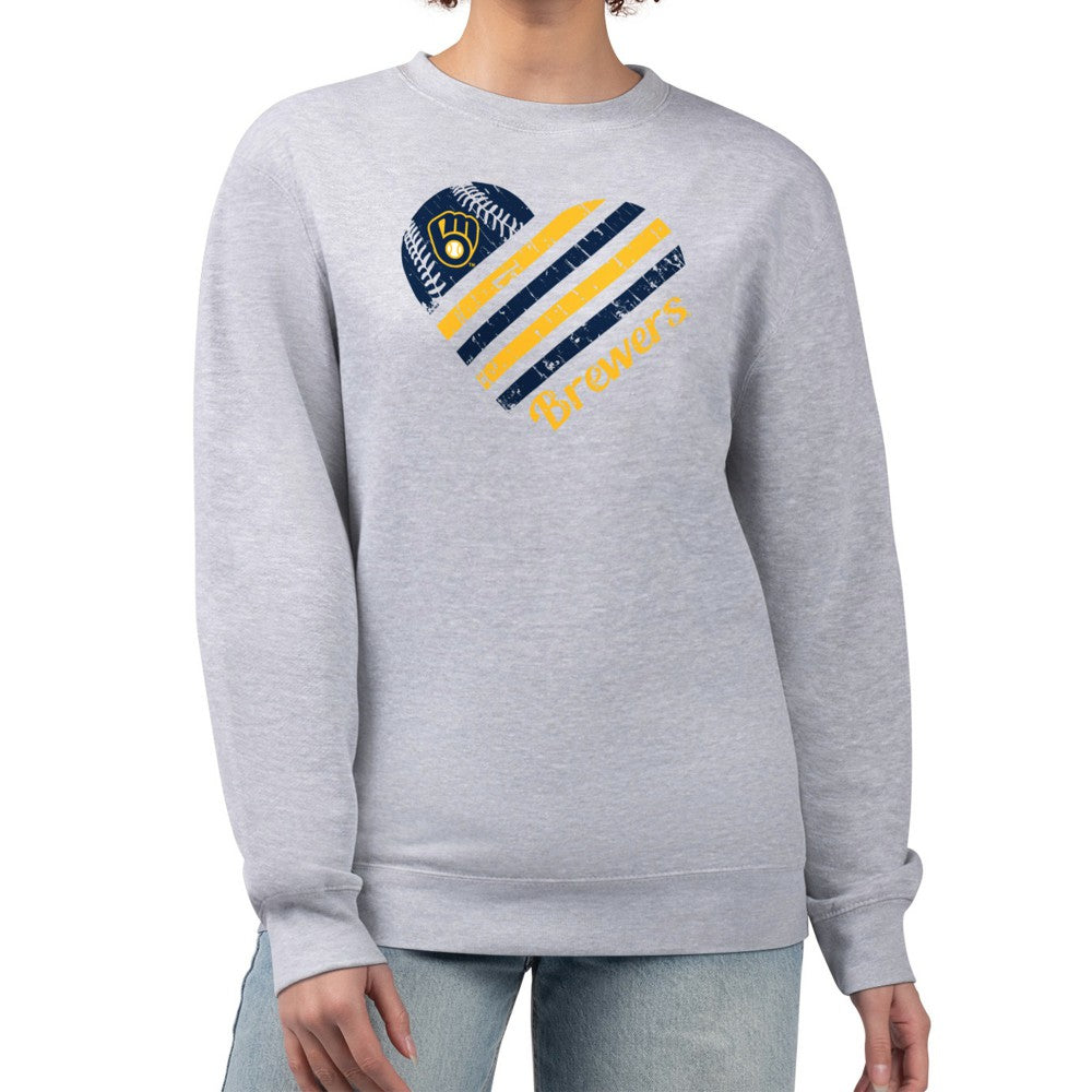 Milwaukee Brewers G-III 4Her by Carl Banks Women's Heart Logo Fleece Pullover Sweatshirt - Heather Gray