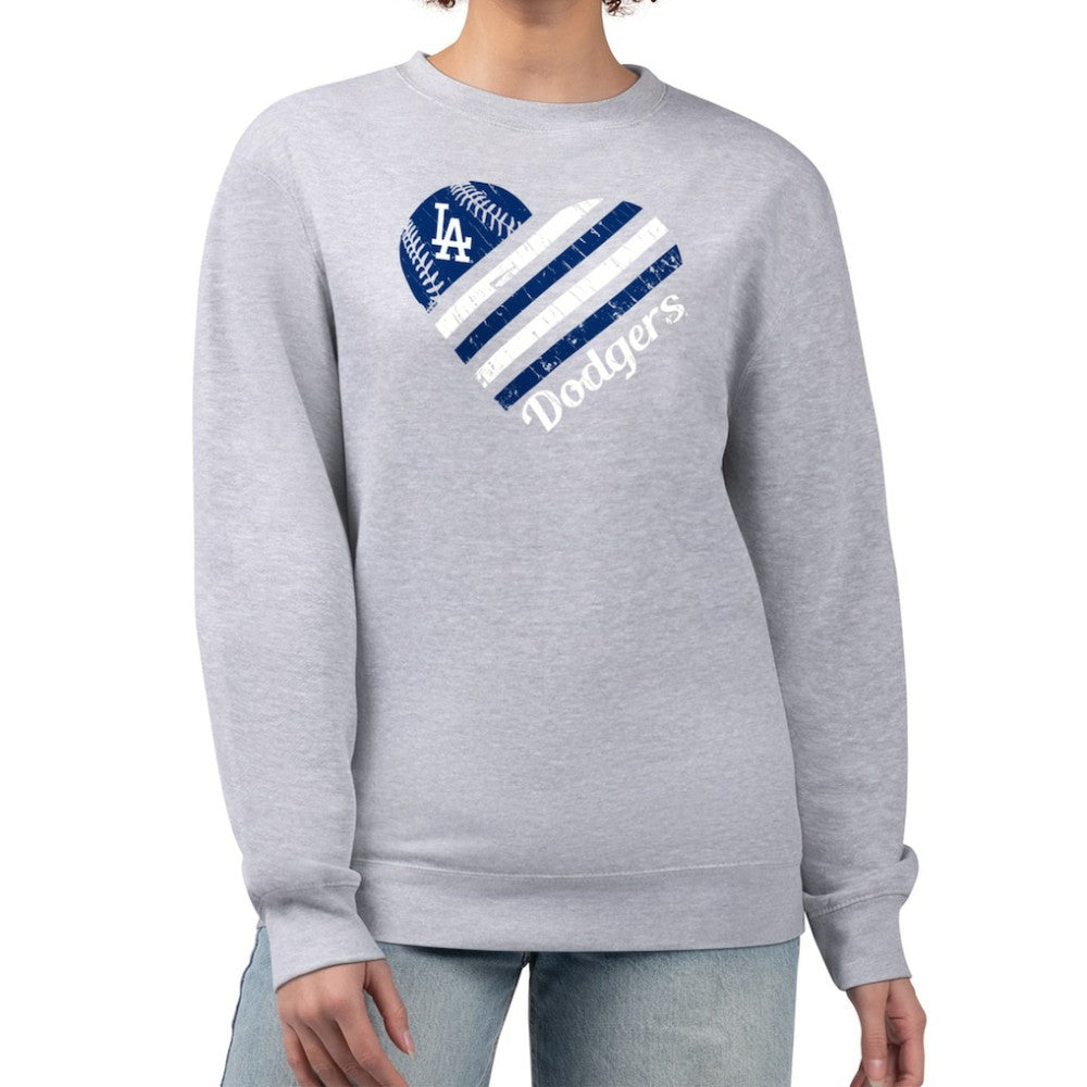 Los Angeles Dodgers G-III 4Her by Carl Banks Women's Heart Logo Fleece Pullover Sweatshirt - Heather Gray