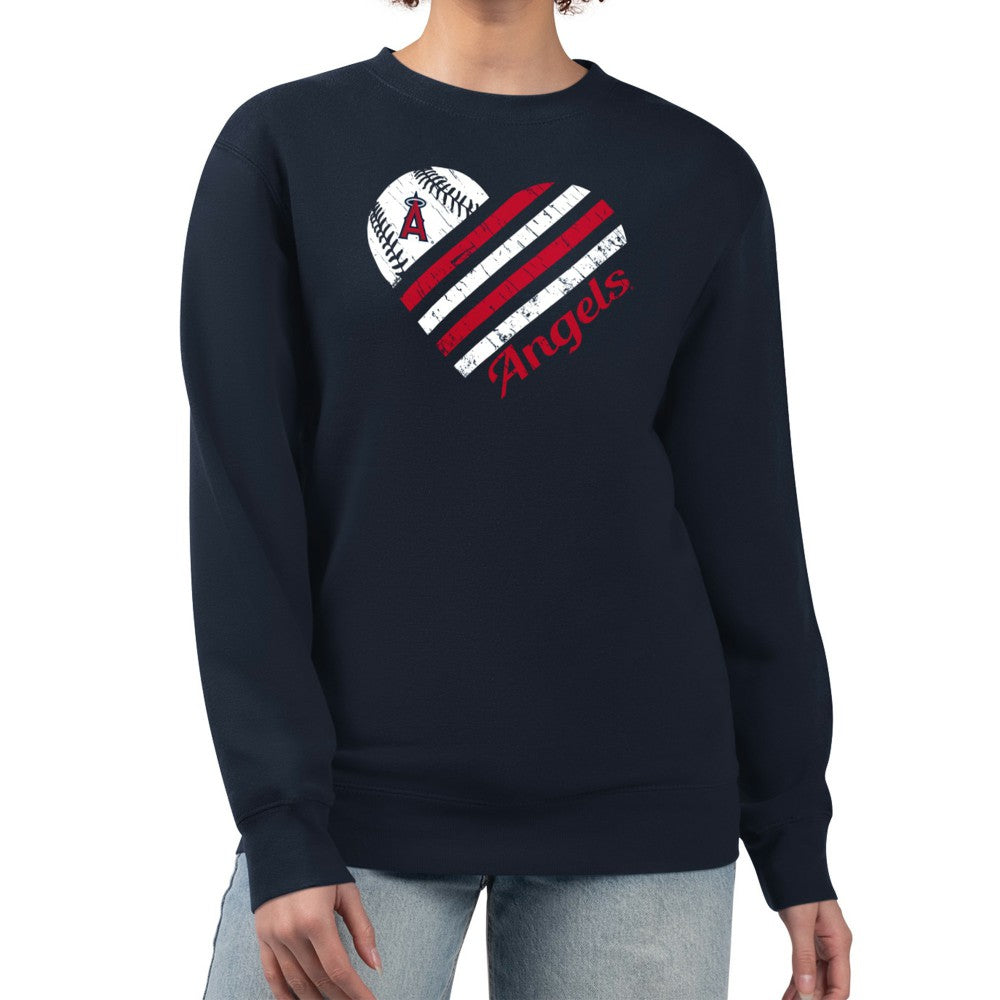 Los Angeles Angels G-III 4Her by Carl Banks Women's Heart Logo Fleece Pullover Sweatshirt - Navy
