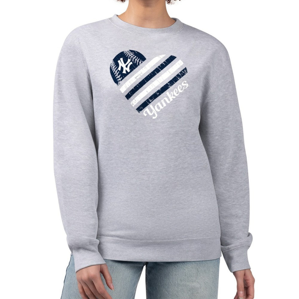New York Yankees G-III 4Her by Carl Banks Women's Heart Logo Fleece Pullover Sweatshirt - Heather Gray