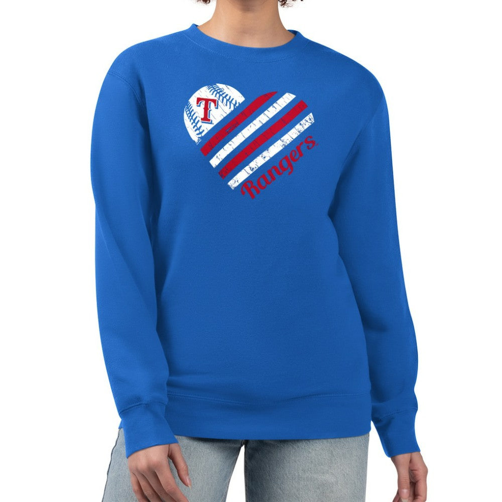 Texas Rangers G-III 4Her by Carl Banks Women's Heart Logo Fleece Pullover Sweatshirt - Royal
