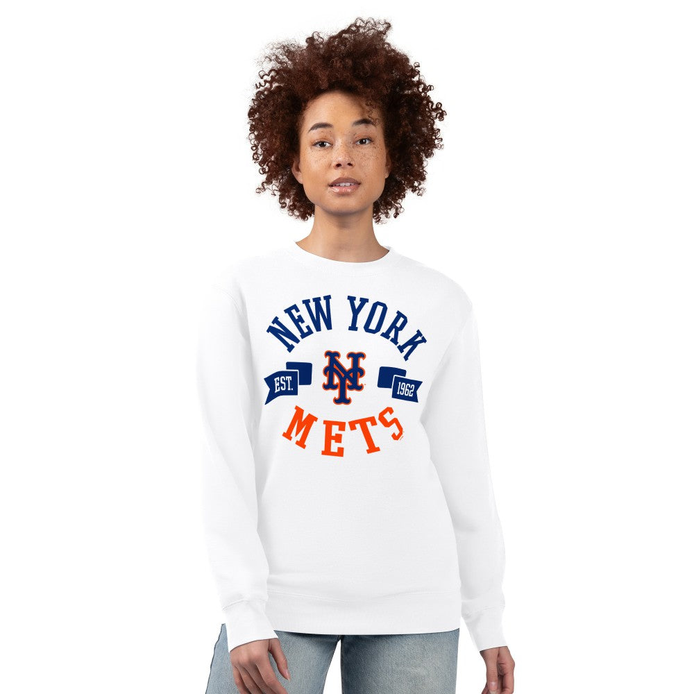 New York Mets G-III 4Her by Carl Banks Women's Team Logo Fleece Pullover Sweatshirt - White